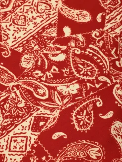 Online Retro Stage Red 1970s Paisley Hollow Spaghetti Straps Swimsuit Fire Brick Red