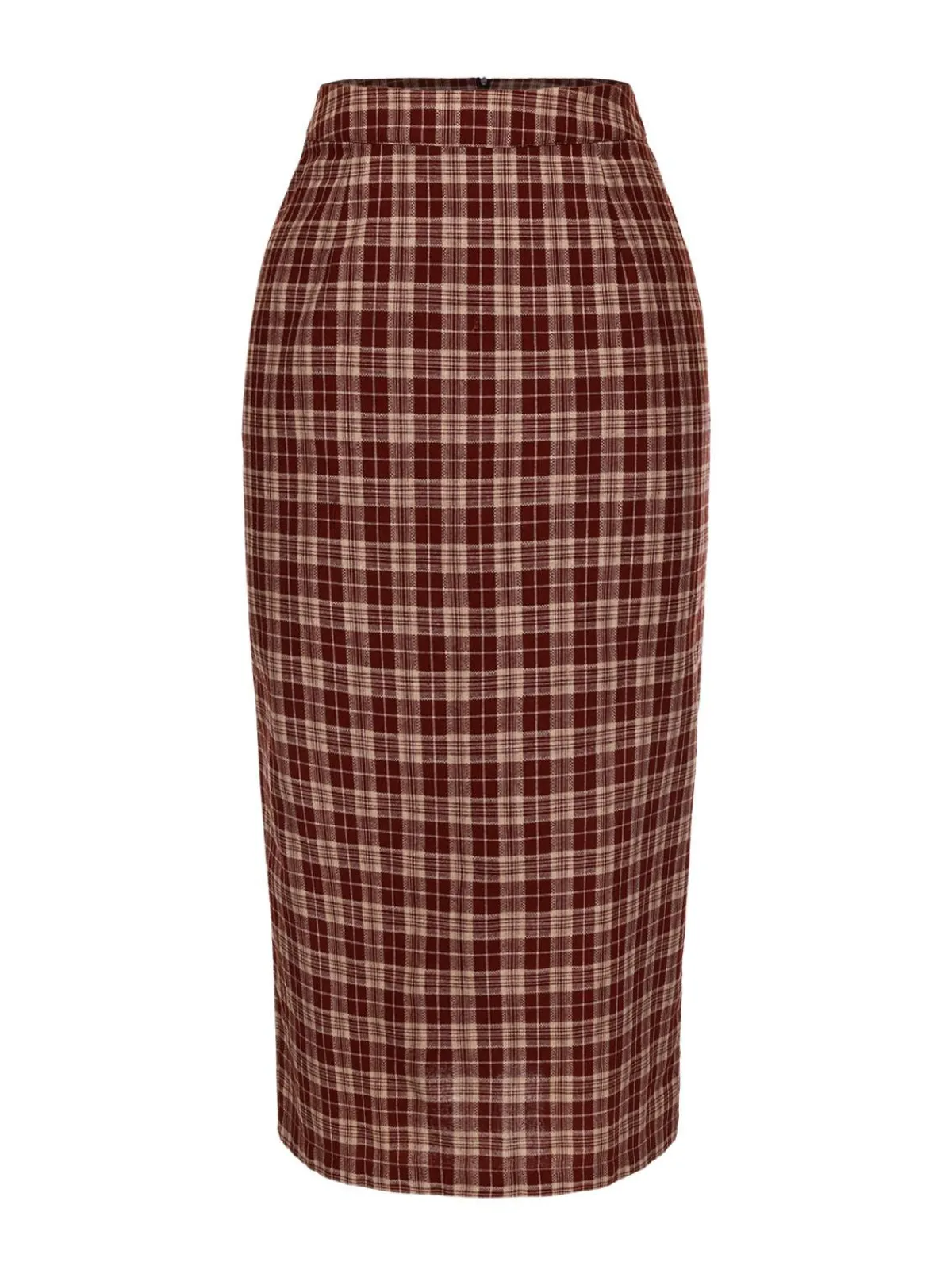 Best Retro Stage 1960s Plaid Back Slit Skirt Red