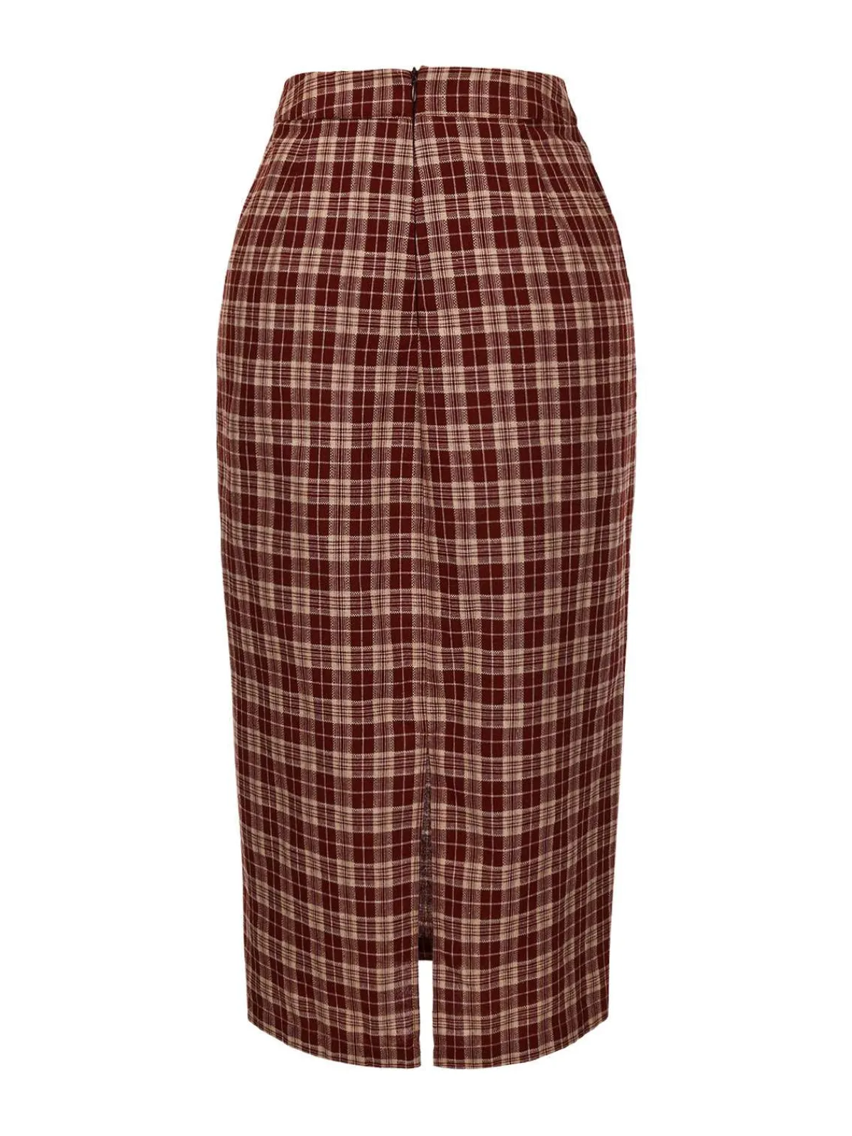 Best Retro Stage 1960s Plaid Back Slit Skirt Red