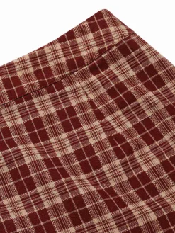 Best Retro Stage 1960s Plaid Back Slit Skirt Red