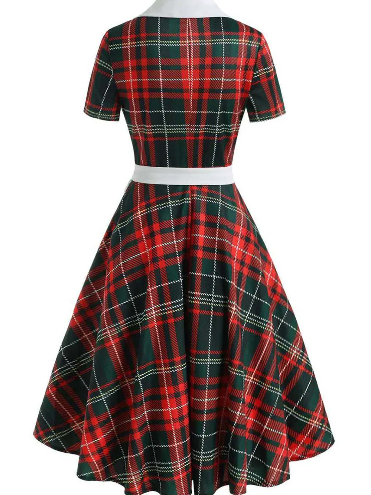 Online Retro Stage 1950s Plaid Bow Swing Dress Red