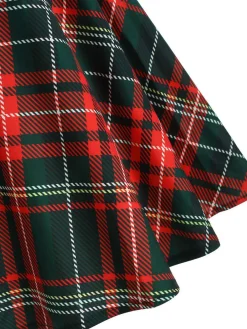 Online Retro Stage 1950s Plaid Bow Swing Dress Red