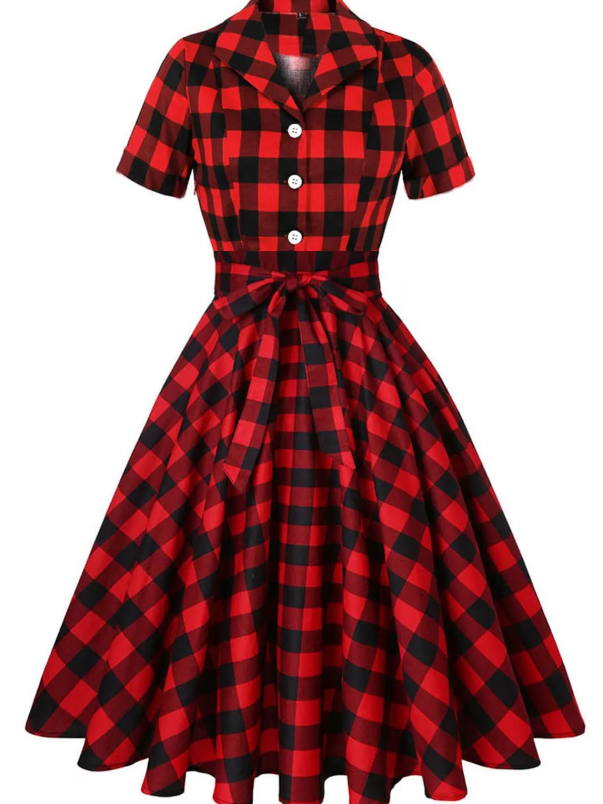 Fashion Retro Stage 1950s Plaid Bowknot Swing Dress Red
