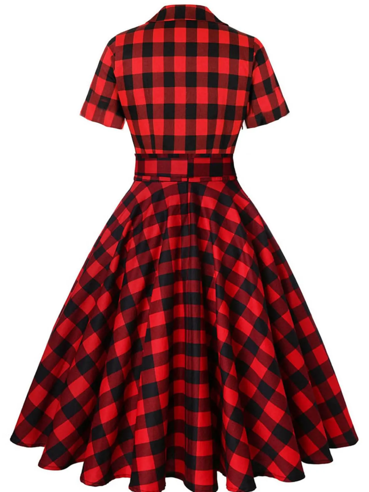 Fashion Retro Stage 1950s Plaid Bowknot Swing Dress Red