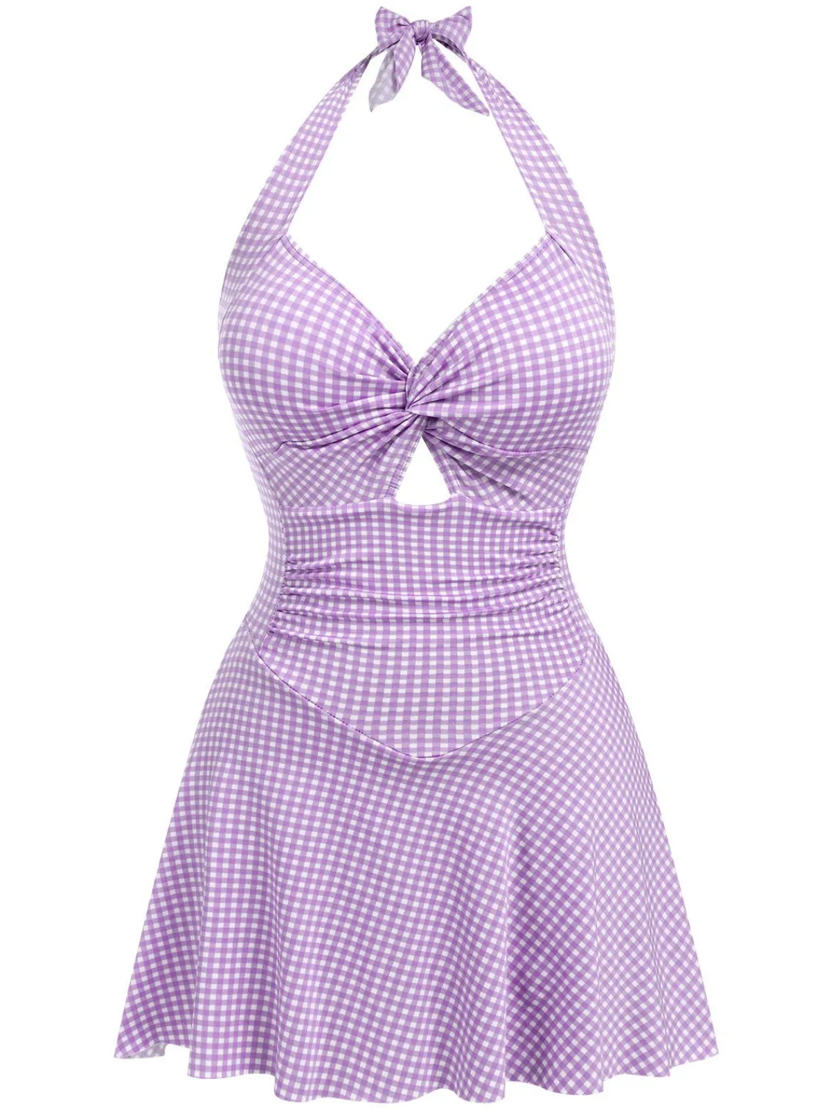 Fashion Retro Stage Red 1930s Plaid Halter One-Piece Swimsuit
