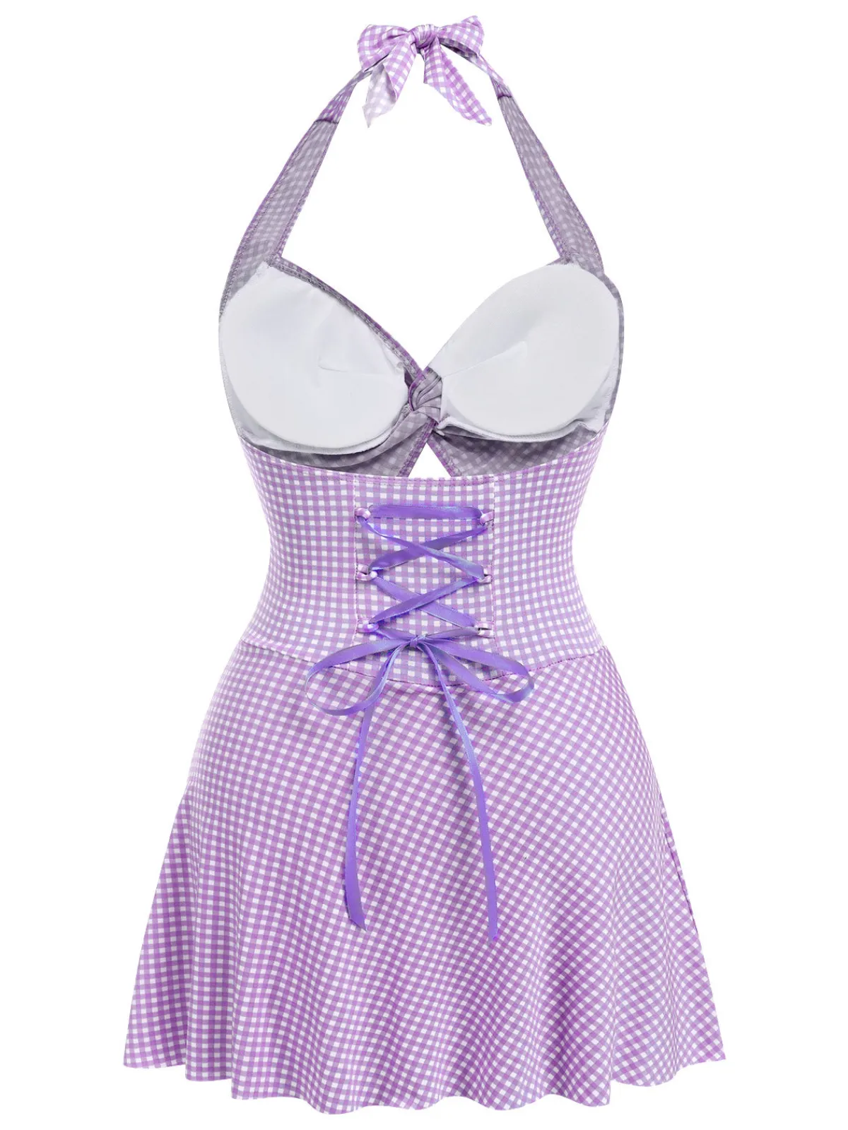 Fashion Retro Stage Red 1930s Plaid Halter One-Piece Swimsuit