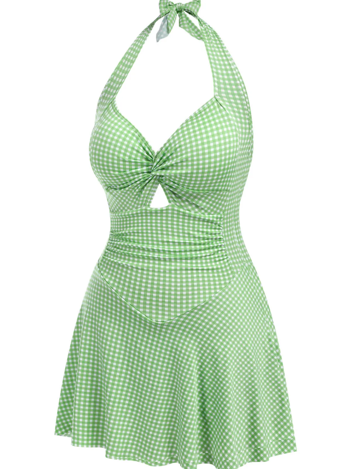 Fashion Retro Stage Red 1930s Plaid Halter One-Piece Swimsuit