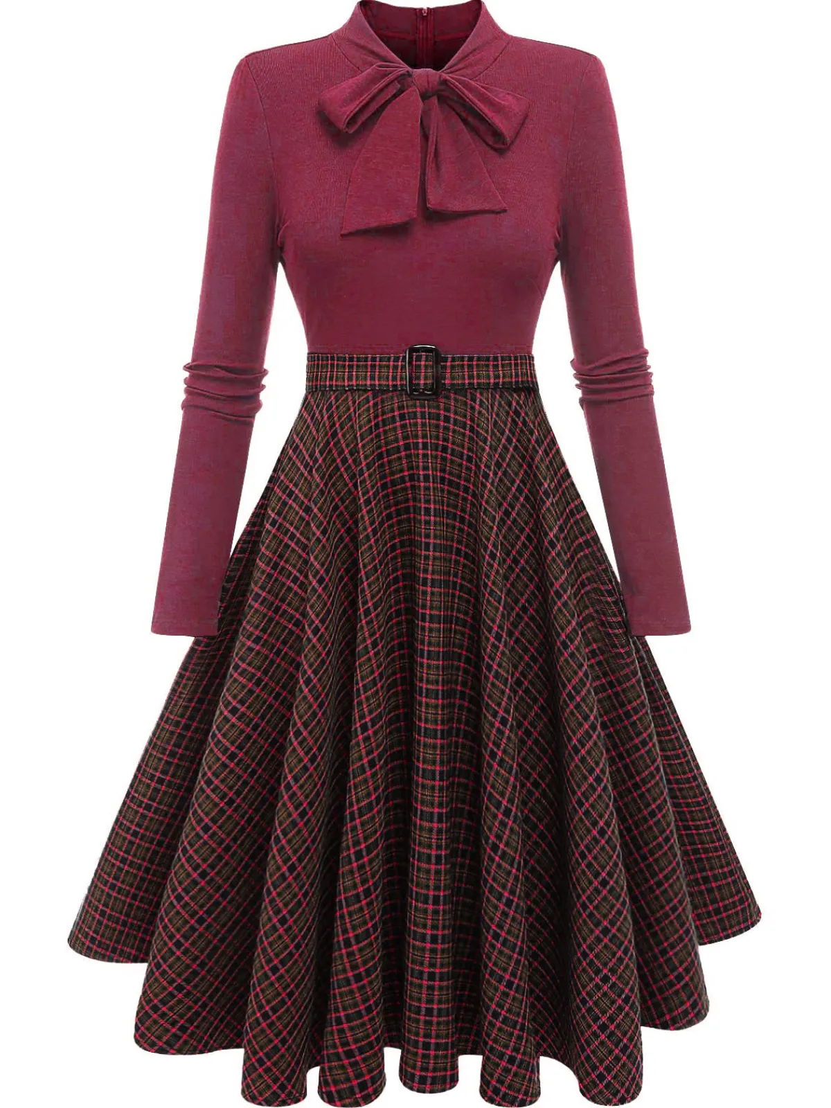 Sale Retro Stage Red 1950s Plaid Knitting Dress