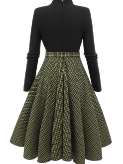 Sale Retro Stage Red 1950s Plaid Knitting Dress