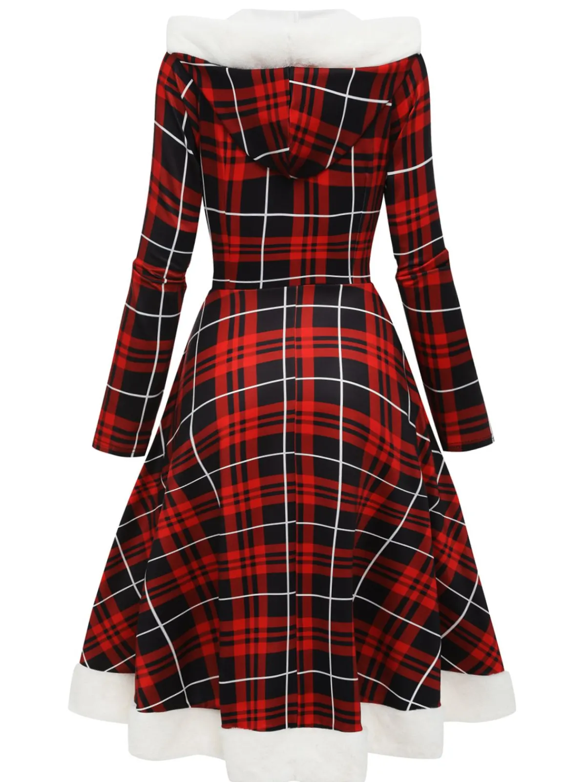Hot Retro Stage 1950s Plaid Lace-up Hooded Dress Red