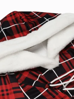 Hot Retro Stage 1950s Plaid Lace-up Hooded Dress Red