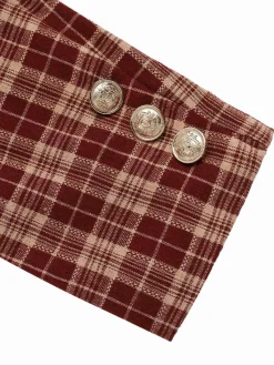 Discount Retro Stage 1960s Plaid Lapel Short Coat Red