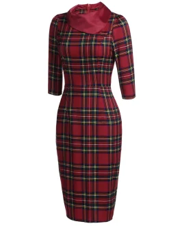 Sale Retro Stage 1960s Plaids Bodycon Dress Red