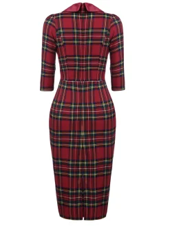 Sale Retro Stage 1960s Plaids Bodycon Dress Red