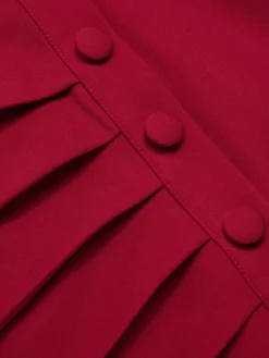 Clearance Retro Stage 1940s Pleated Button Pencil Skirt Red