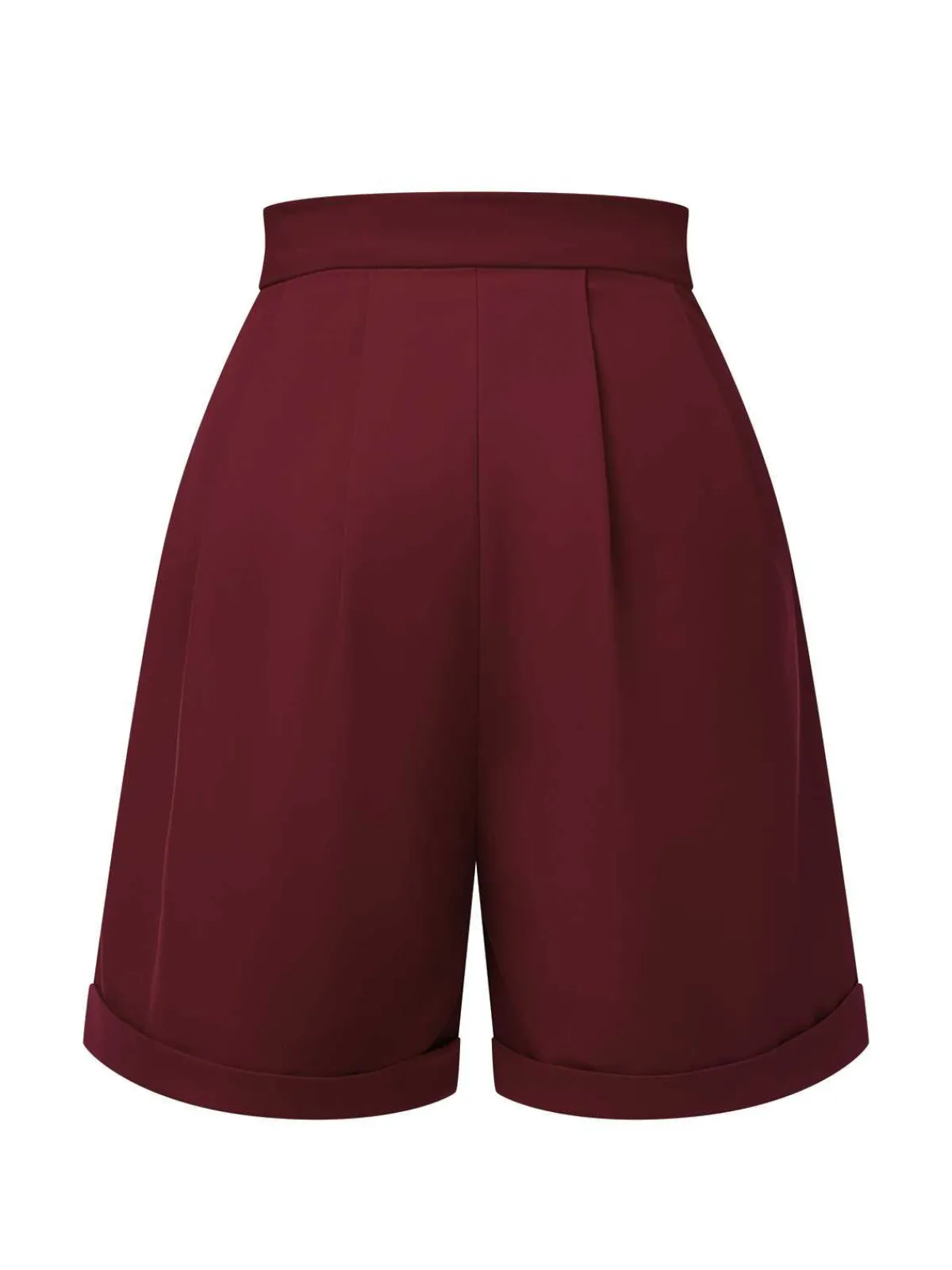 Fashion Retro Stage 1950s Pleated Turn Over Shorts Red