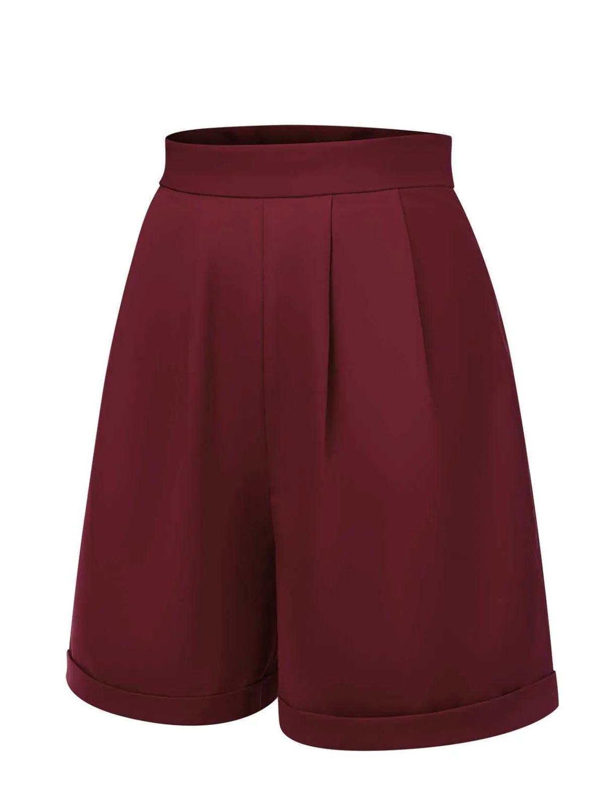 Fashion Retro Stage 1950s Pleated Turn Over Shorts Red