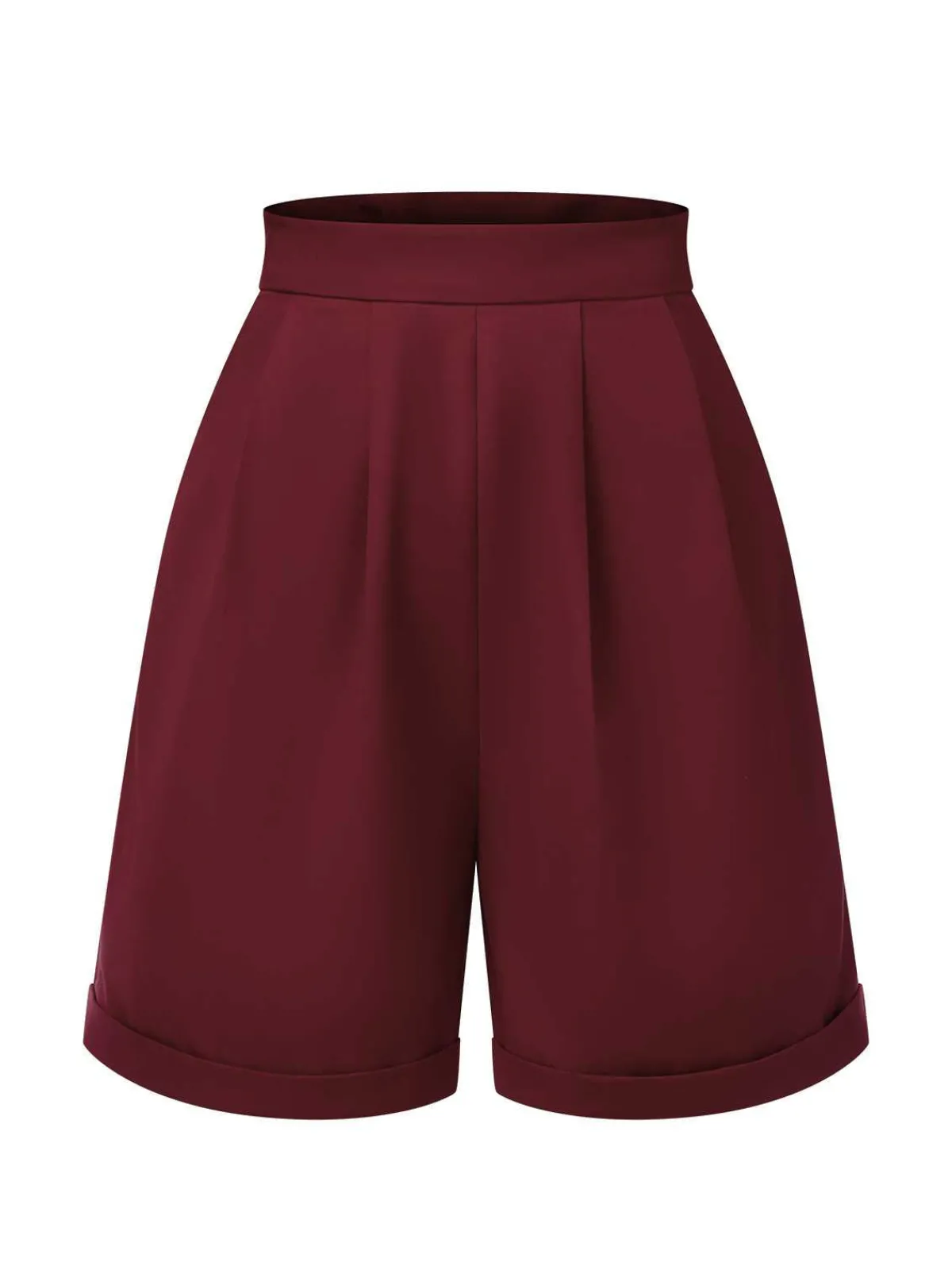 Fashion Retro Stage 1950s Pleated Turn Over Shorts Red