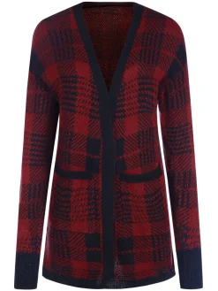 Sale Retro Stage 1950s Pockets Plaid Knitted Cardigan Red