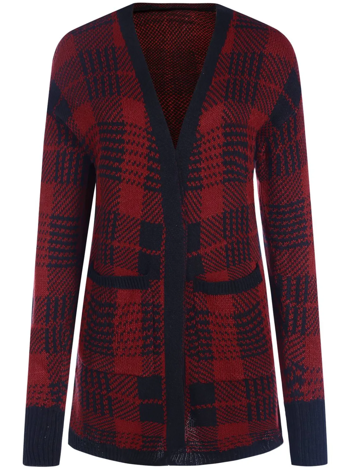 Sale Retro Stage 1950s Pockets Plaid Knitted Cardigan Red