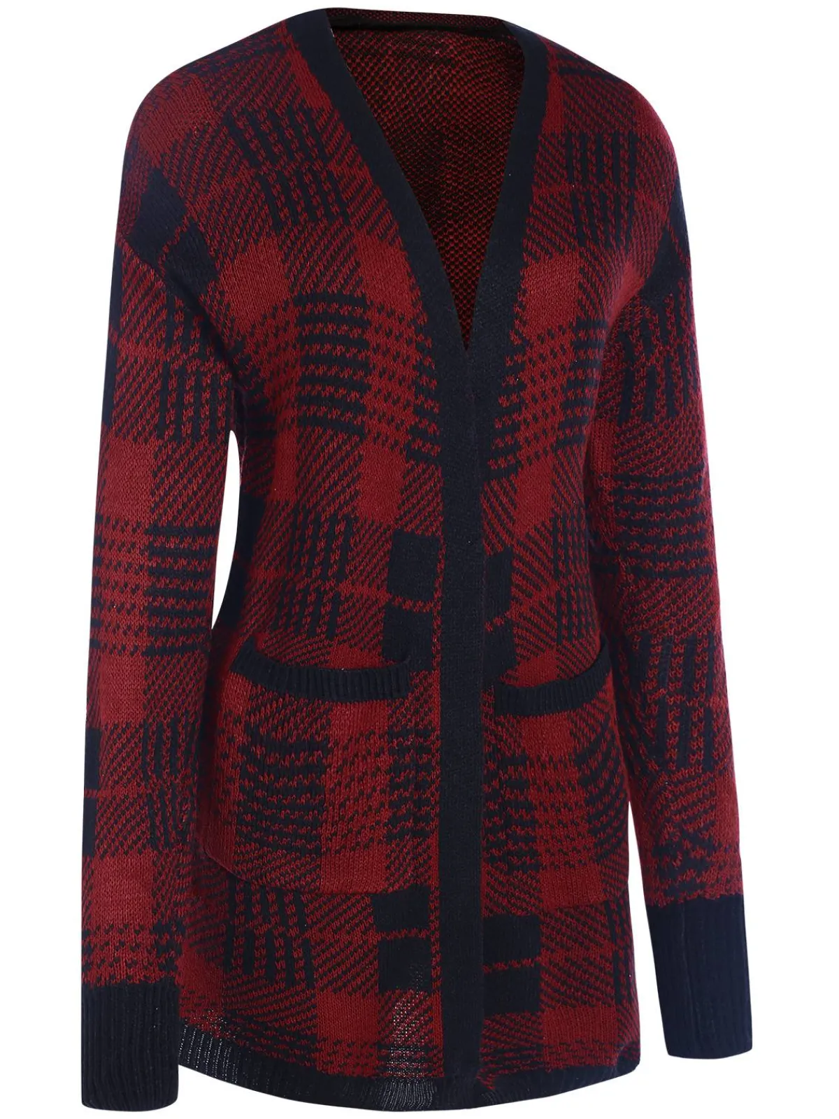 Sale Retro Stage 1950s Pockets Plaid Knitted Cardigan Red