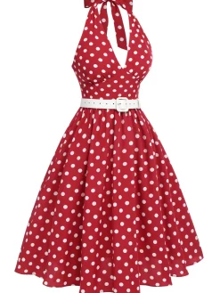 Outlet Retro Stage Red 1950s Polka Dot Halter Dress