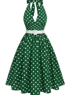 Outlet Retro Stage Red 1950s Polka Dot Halter Dress