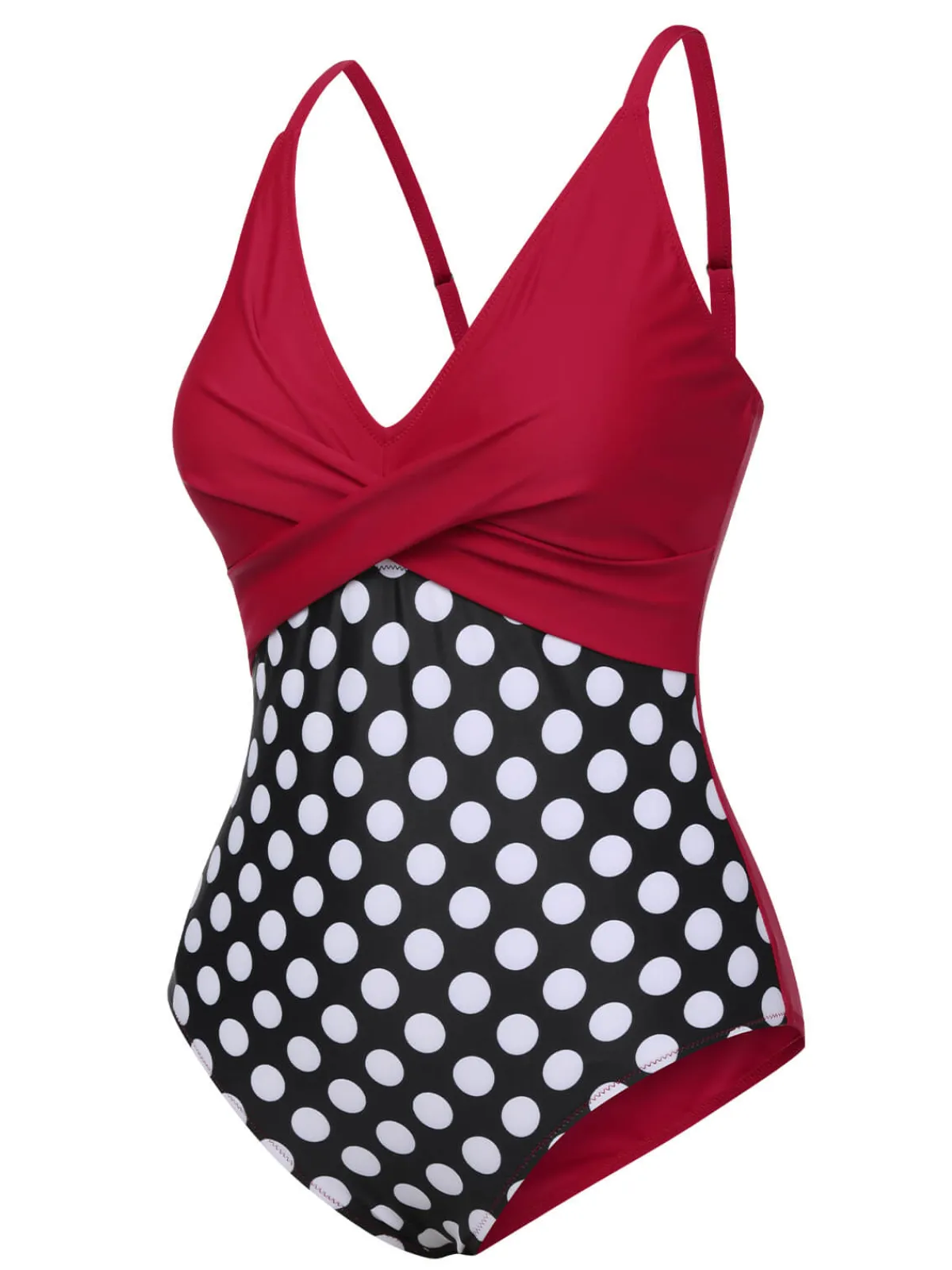 Clearance Retro Stage 1960s Polka Dot Patchwork Swimsuit Red