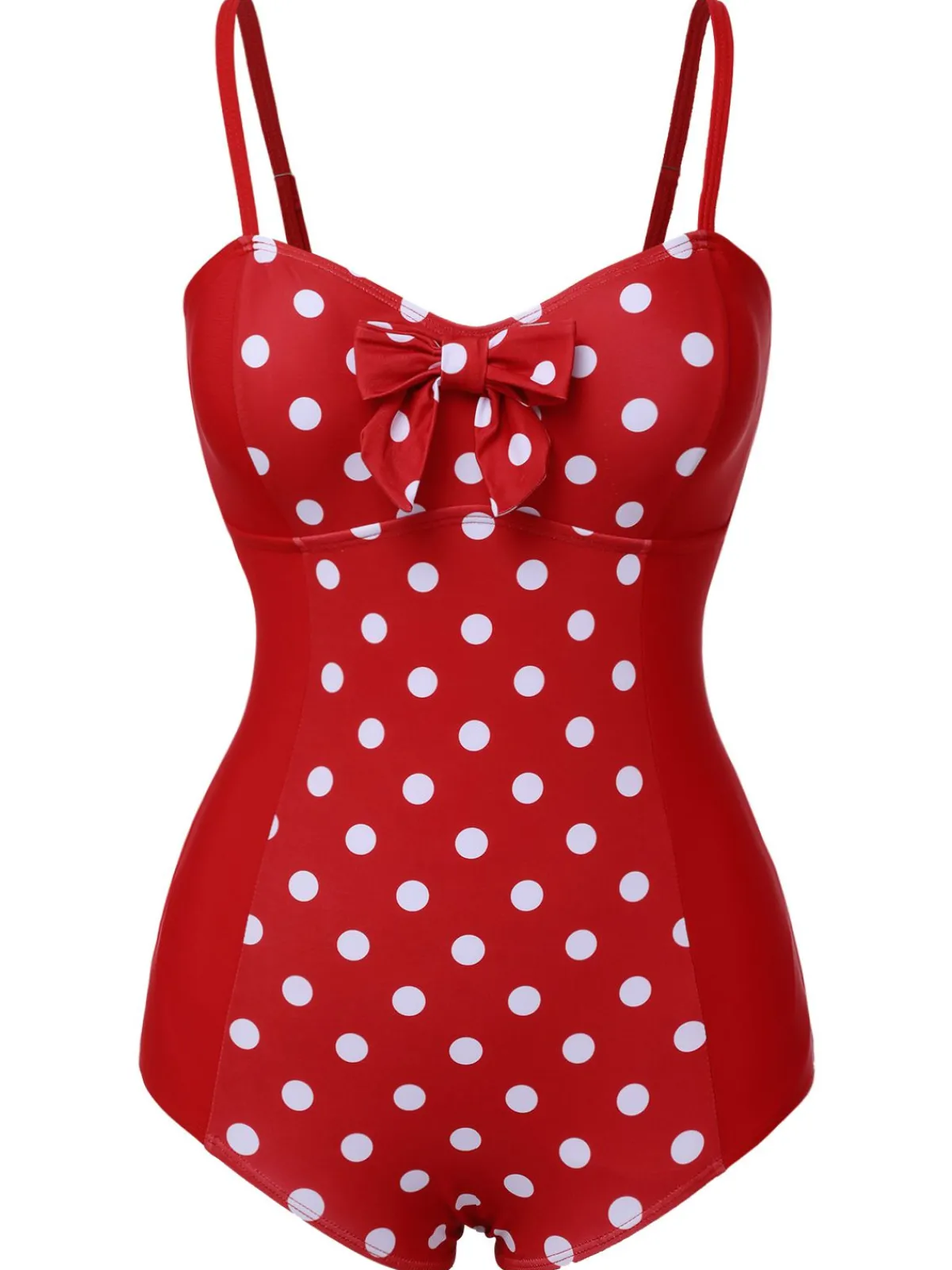Clearance Retro Stage 1950s Polka Dot Patchwork Strap Swimsuit Red