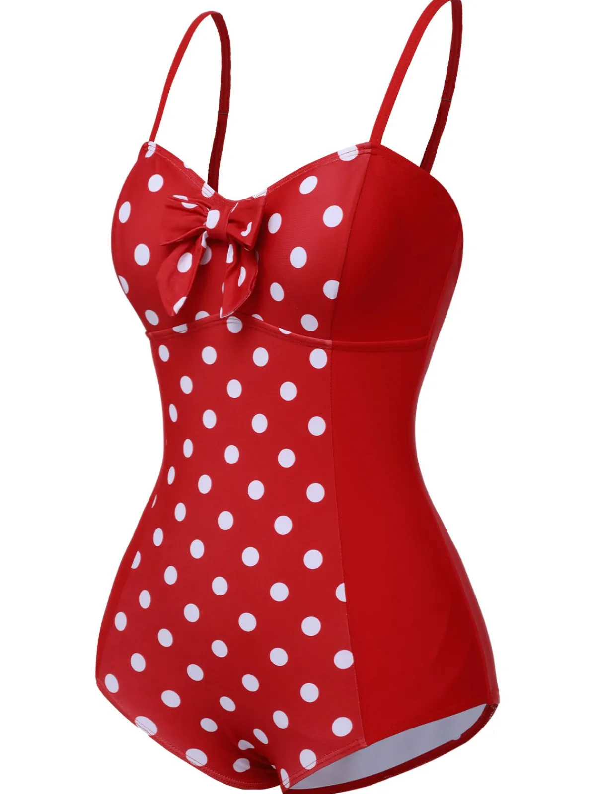 Clearance Retro Stage 1950s Polka Dot Patchwork Strap Swimsuit Red
