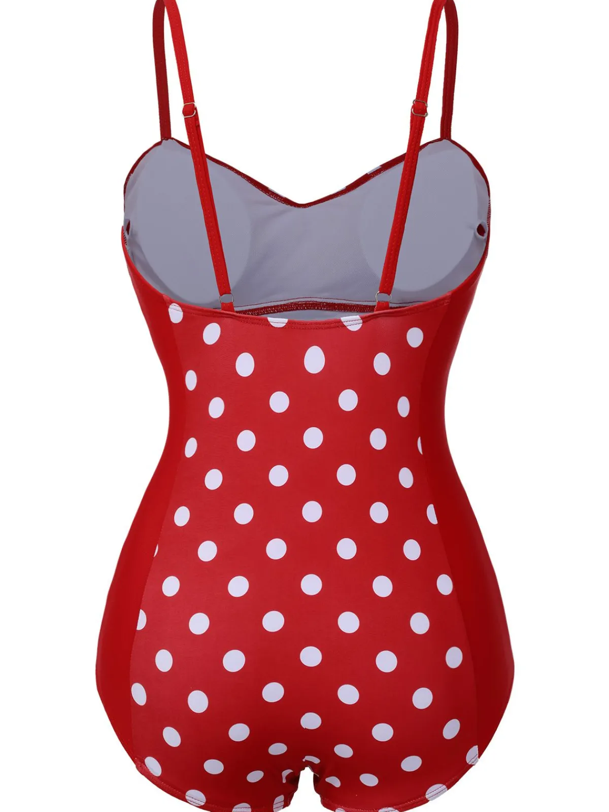 Clearance Retro Stage 1950s Polka Dot Patchwork Strap Swimsuit Red