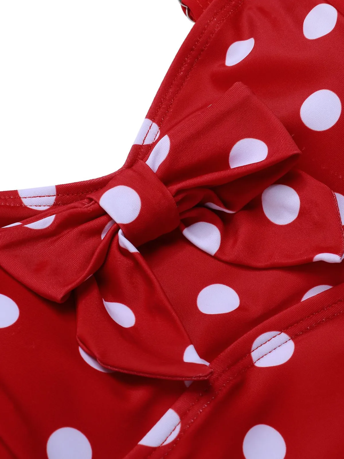 Clearance Retro Stage 1950s Polka Dot Patchwork Strap Swimsuit Red