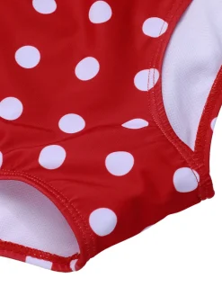 Clearance Retro Stage 1950s Polka Dot Patchwork Strap Swimsuit Red