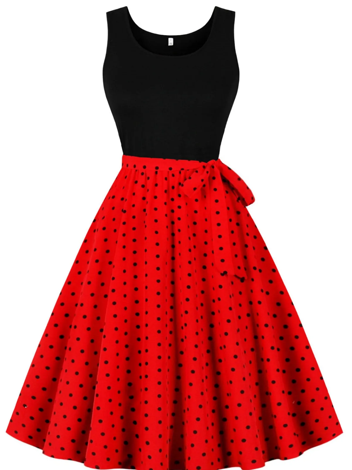 Outlet Retro Stage 1950s Polka Dot Patchwork Belt Dress Red