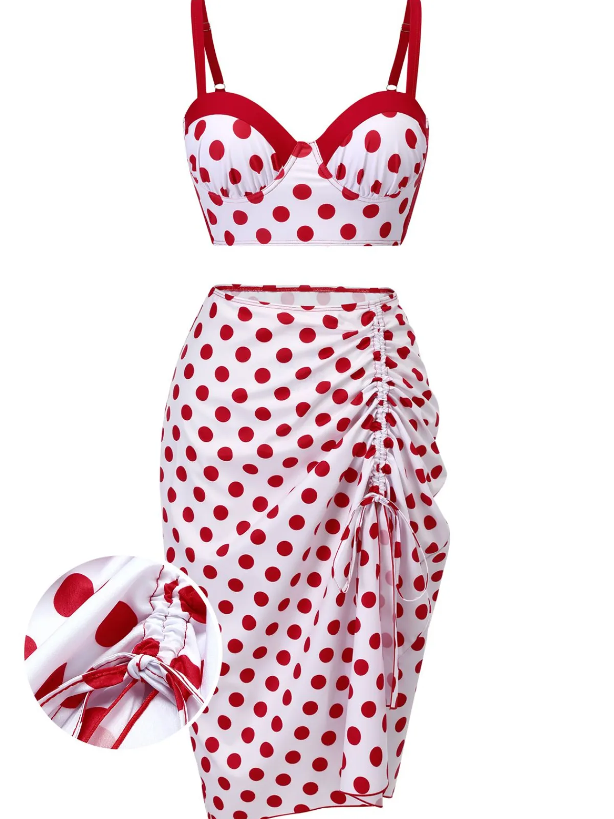 Online Retro Stage 1950s Polka Dot Pleated Swimsuit Red