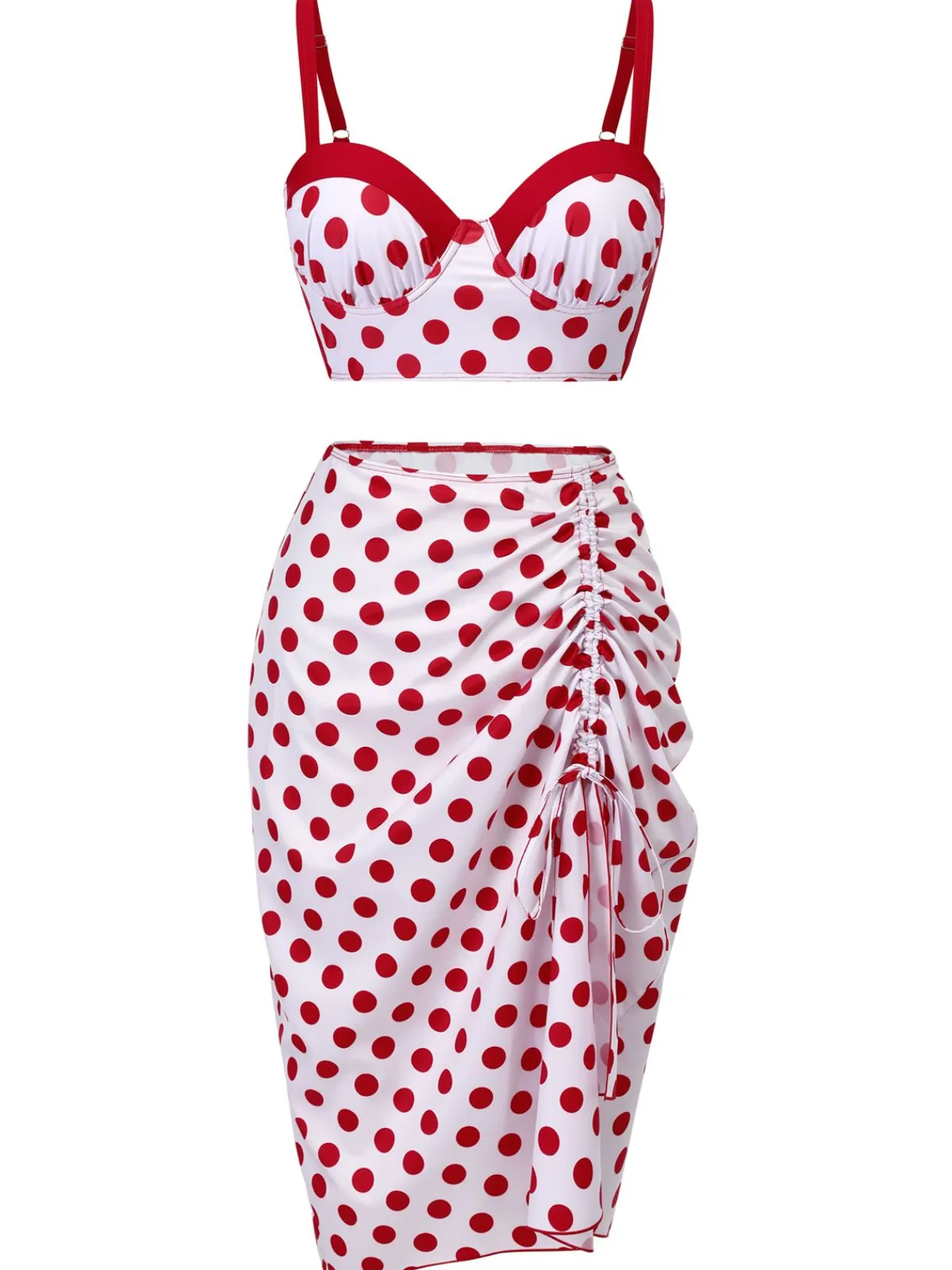 Online Retro Stage 1950s Polka Dot Pleated Swimsuit Red
