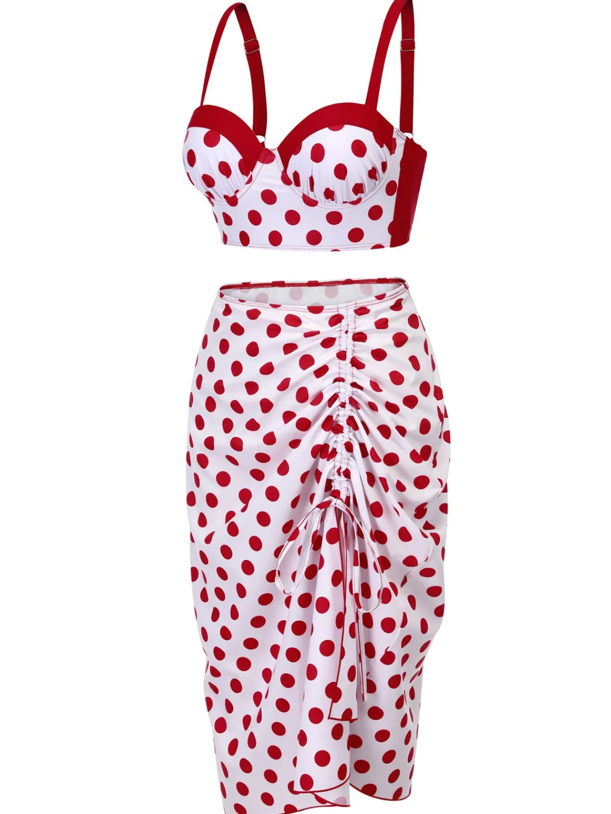 Online Retro Stage 1950s Polka Dot Pleated Swimsuit Red