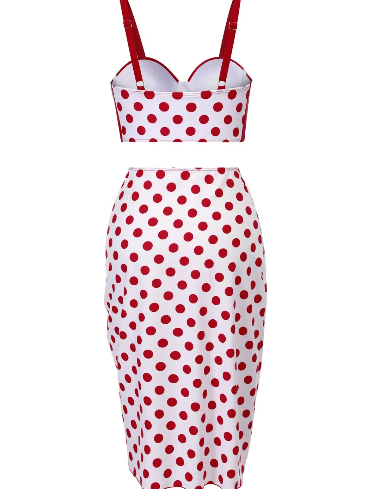 Online Retro Stage 1950s Polka Dot Pleated Swimsuit Red
