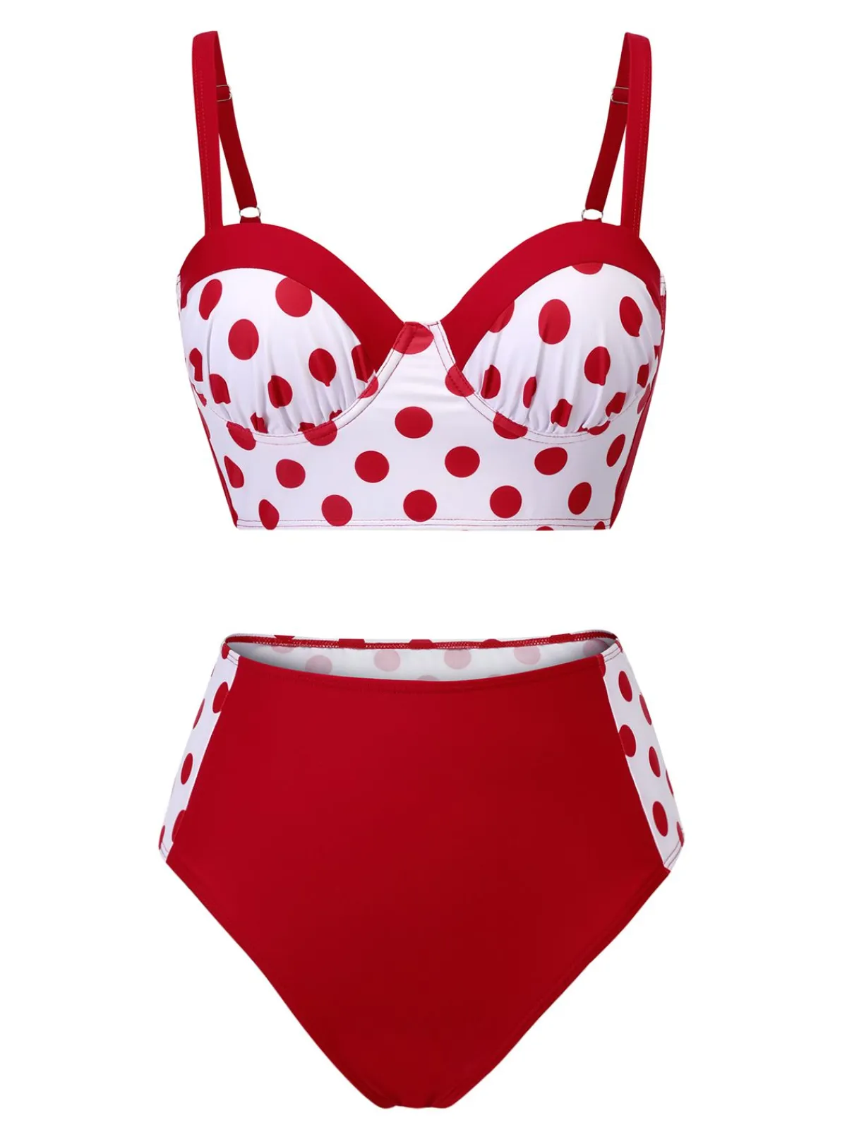 Online Retro Stage 1950s Polka Dot Pleated Swimsuit Red