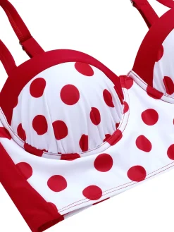 Online Retro Stage 1950s Polka Dot Pleated Swimsuit Red