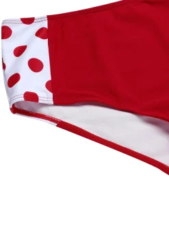 Online Retro Stage 1950s Polka Dot Pleated Swimsuit Red