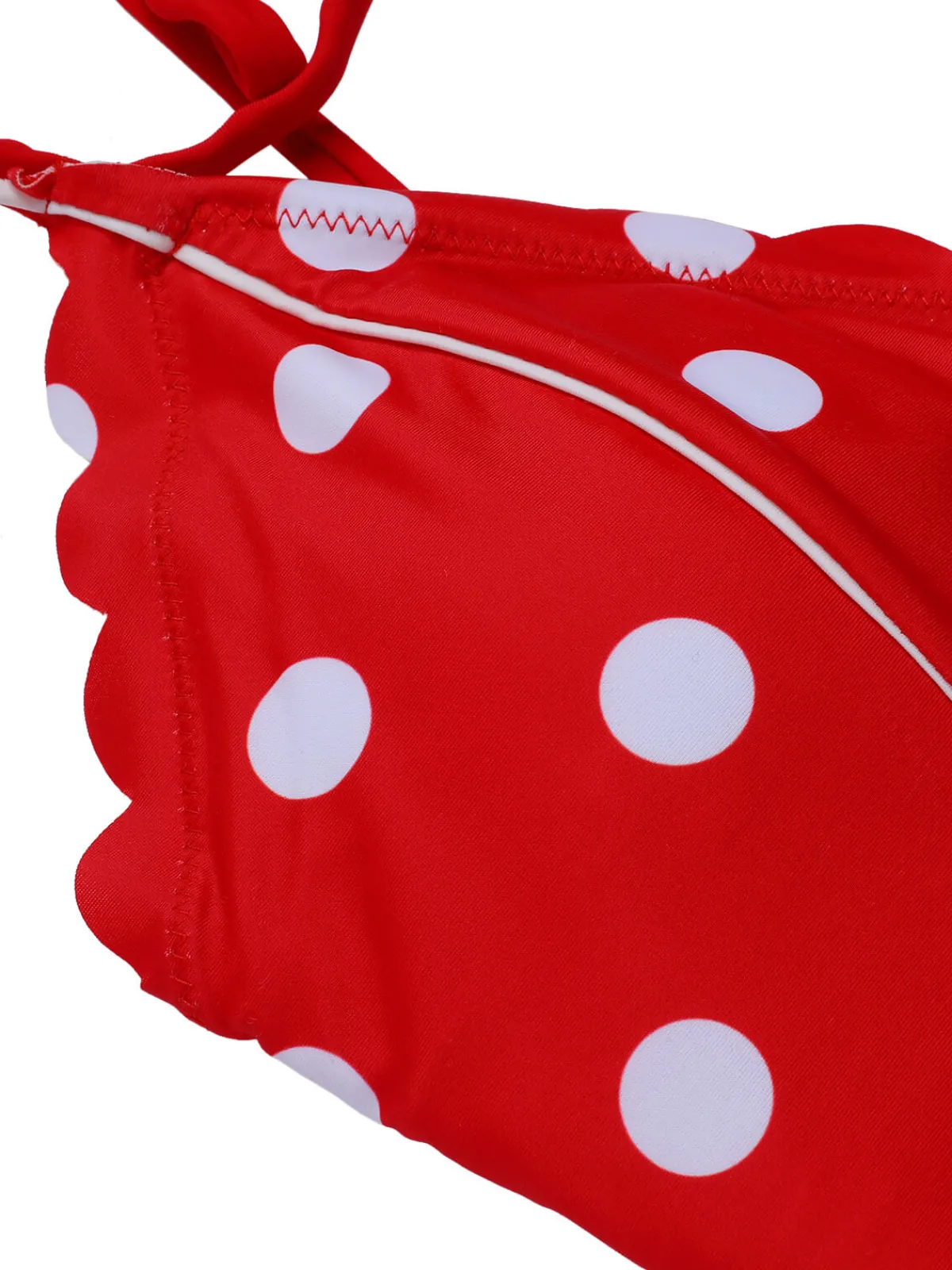 Fashion Retro Stage 1950s Polka Dot Shoulder Tie Swimsuit Red