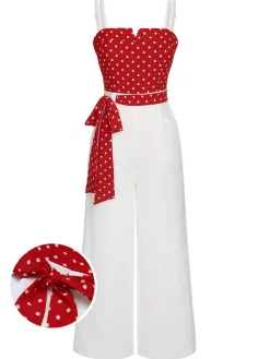 Outlet Retro Stage 1950s Polka Dot Spaghetti Strap Jumpsuit Red