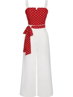 Outlet Retro Stage 1950s Polka Dot Spaghetti Strap Jumpsuit Red