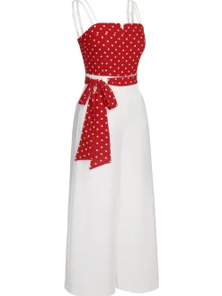 Outlet Retro Stage 1950s Polka Dot Spaghetti Strap Jumpsuit Red
