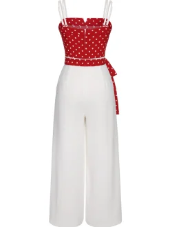 Outlet Retro Stage 1950s Polka Dot Spaghetti Strap Jumpsuit Red
