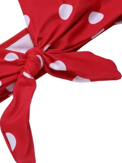 Hot Retro Stage 1950s Polka Dot Tie Halter Swimsuit Red