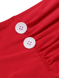 Hot Retro Stage 1950s Polka Dot Tie Halter Swimsuit Red