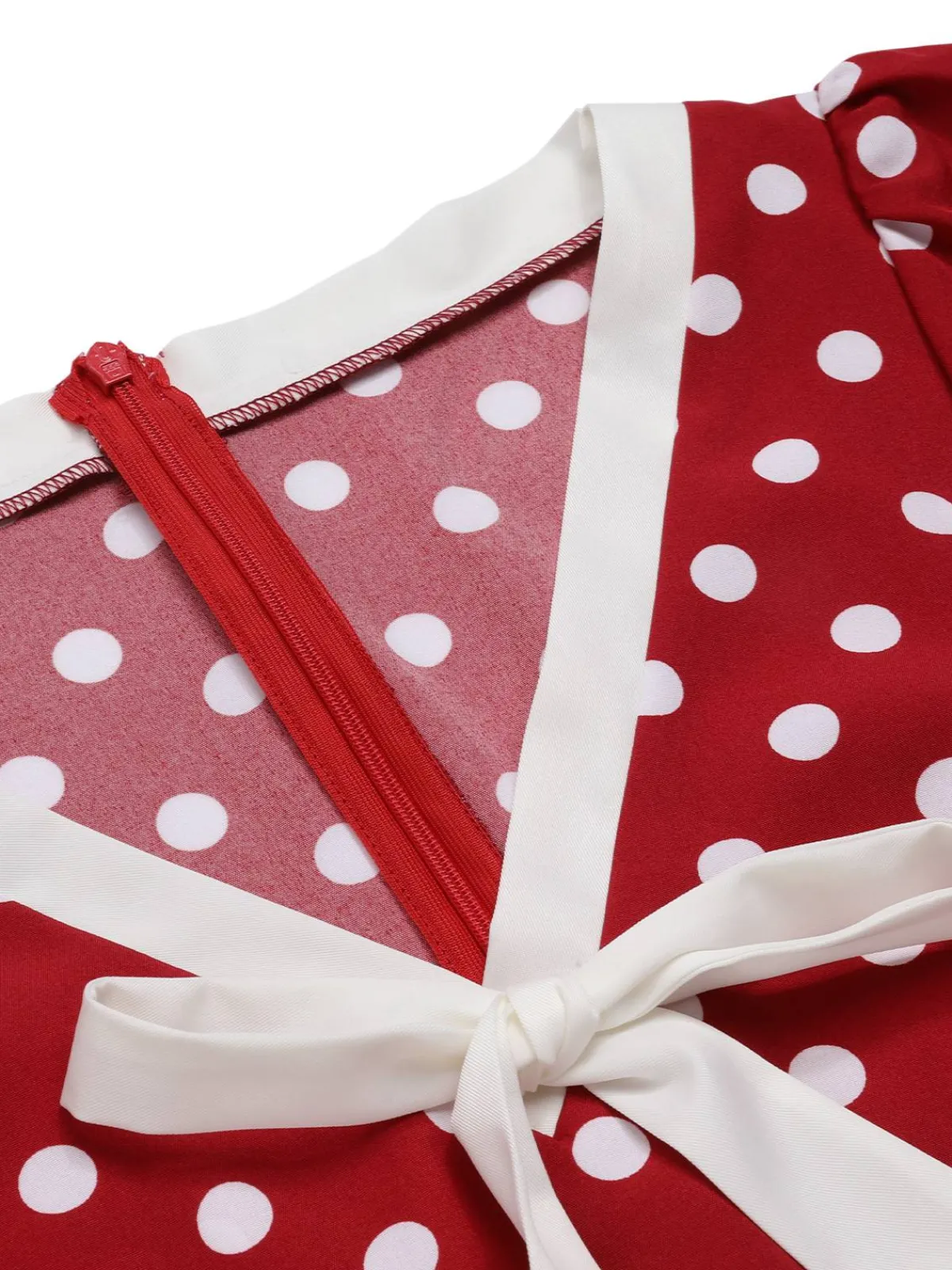 Sale Retro Stage 1960s Polka Dots Tie Neck Dress Red