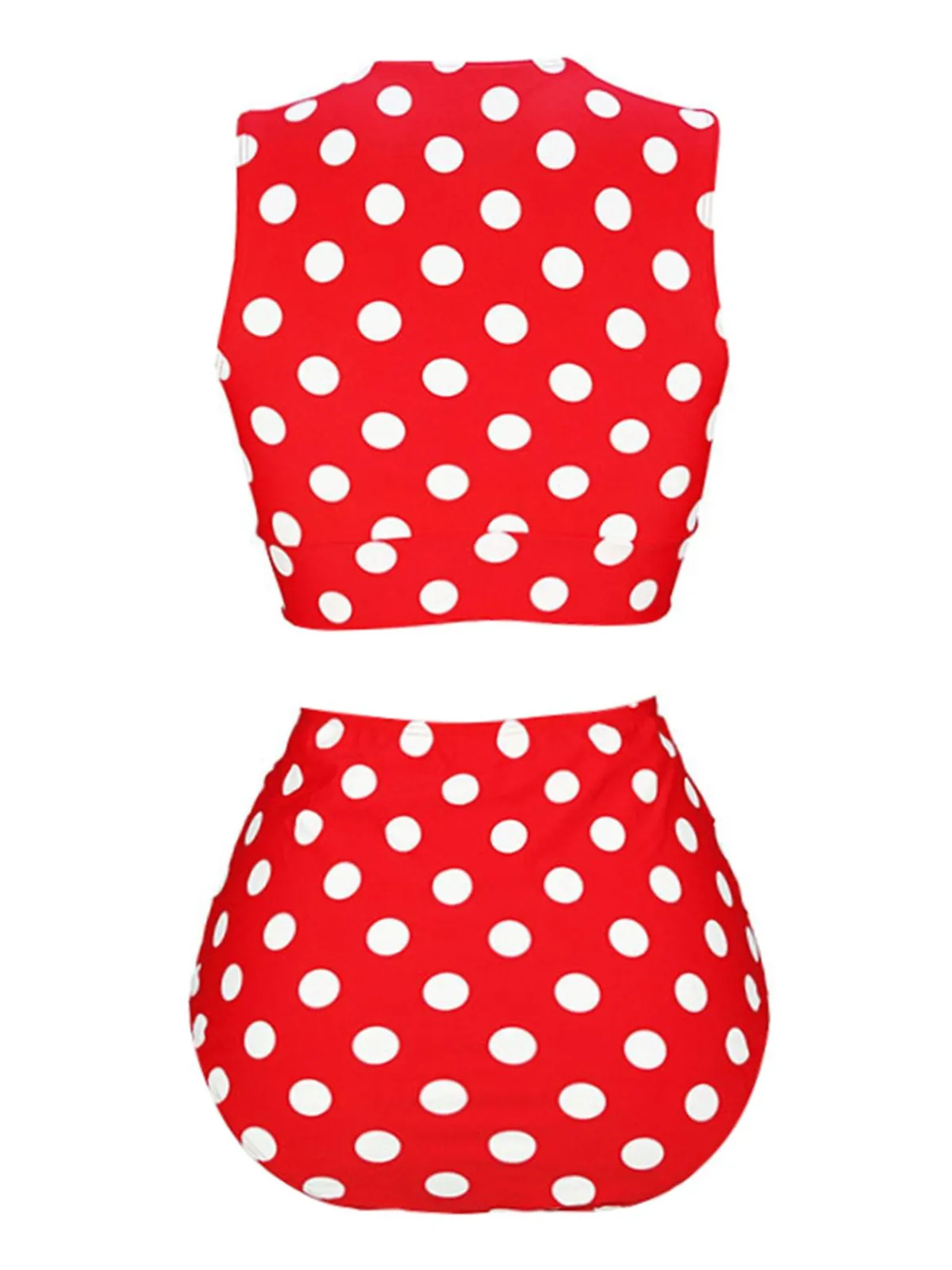 Best Retro Stage 1970s Polka Dots Waist Tie Swimsuit Red